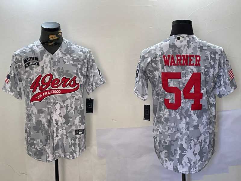 Mens San Francisco 49ers #54 Fred Warner Arctic Camo 2024 Salute to Service Stitched Baseball Jersey